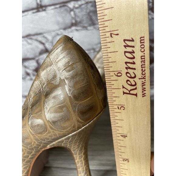 JOAN & DAVID Light Gold Brown Croc Print Leather Platform Stiletto Heels Women 8 - Picture 10 of 16